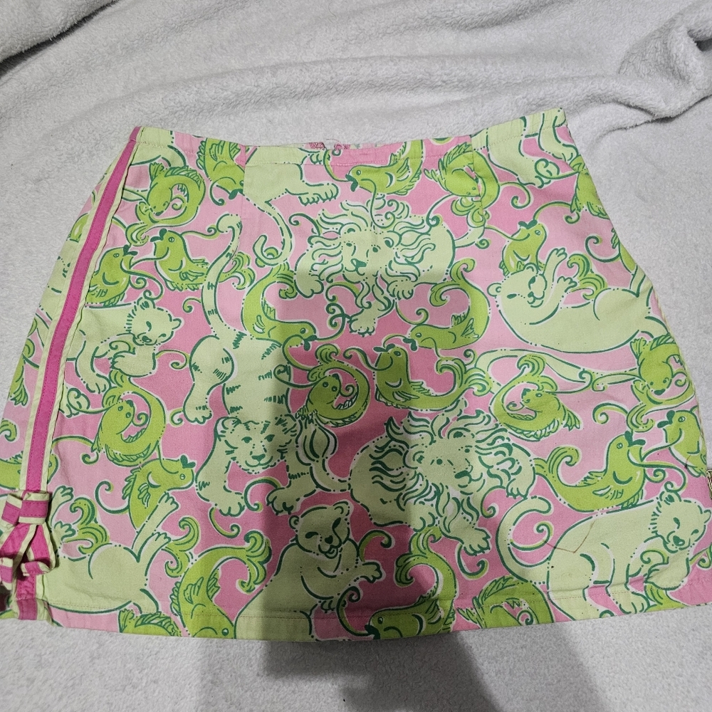 Vintage Lilly Pulitzer White Label Green Pink Fried Catfish Size 6 Skort